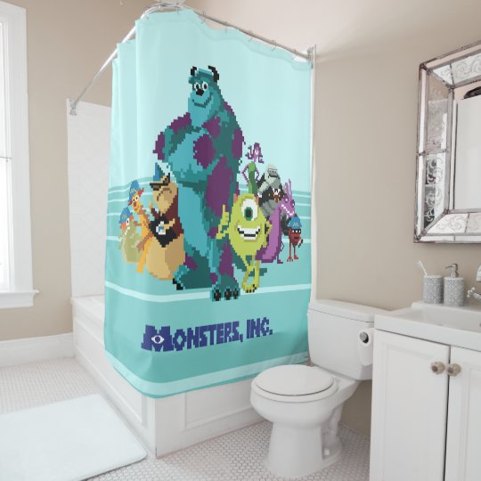 Monsters Inc 8bit Mike Sully And The Gang Shower Curtain