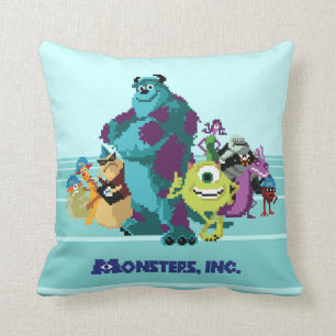 Monsters Inc 8Bit Mike, Sully, and the Gang Throw Pillow