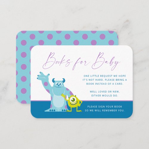 Monsters Inc Baby Shower  Books for Baby Place Card