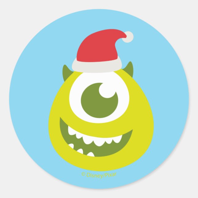 Monsters Inc. | Mike in Santa Hat Classic Round Sticker (Front)