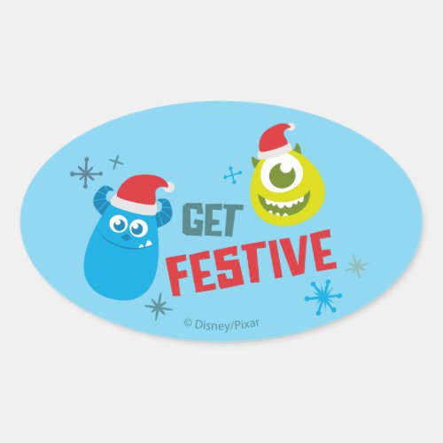Monsters Inc  Mike  Sulley Get Festive Oval Sticker