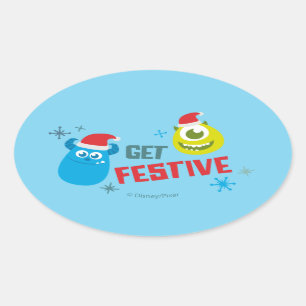 Monsters Inc. Mike & Sulley Get Festive Oval Sticker