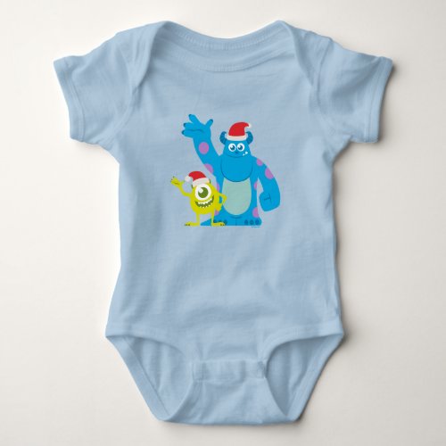 Monsters Inc  Mike  Sulley Santa Claus Wave Baby Bodysuit