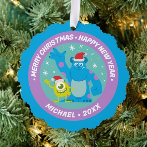 Monsters Inc  Mike  Sulley Santa Claus Wave Ornament Card
