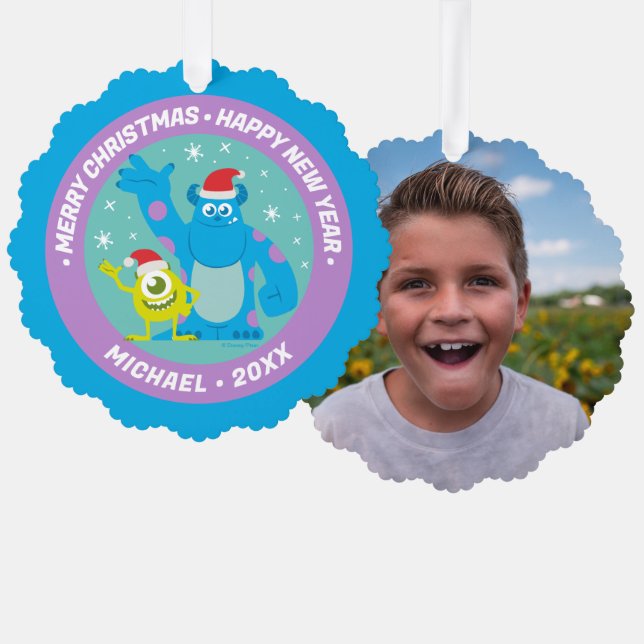 Monsters Inc. | Mike & Sulley Santa Claus Wave Ornament Card (Front/Back)