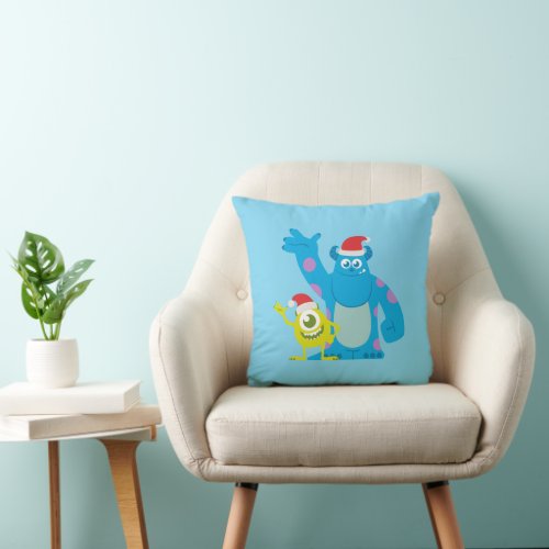 Monsters Inc  Mike  Sulley Santa Claus Wave Throw Pillow