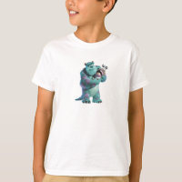 Monsters Inc Sulley holding Boo in costume in arms