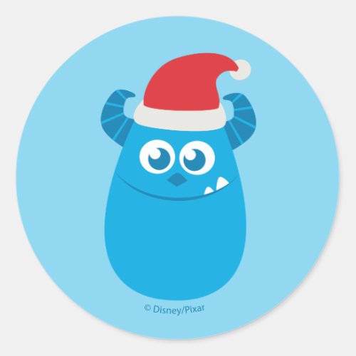 Monsters Inc  Sulley Santa Hat Smile Classic Round Sticker