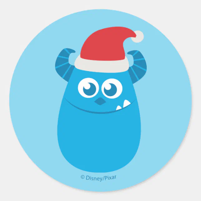 Monsters Inc. | Sulley Santa Hat Smile Classic Round Sticker | Zazzle