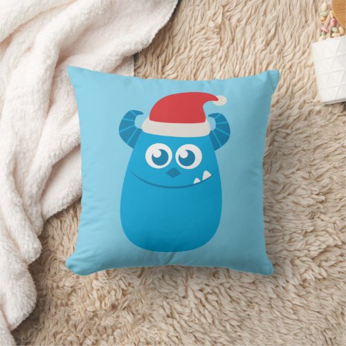 Monsters Inc  Sulley Santa Hat Smile Throw Pillow