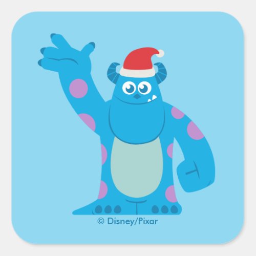 Monsters Inc  Sulley Santa Hat Wave Square Sticker