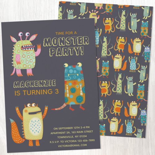 Monsters Kids Age Birthday Party Invitation