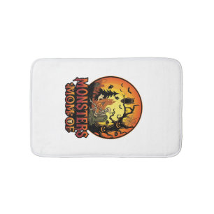 Monsters Mom Halloween Skeleton Pumpkin Owl Spooky Bath Mat