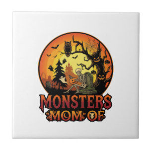 Monsters Mom Halloween Skeleton Pumpkin Owl Spooky Ceramic Tile