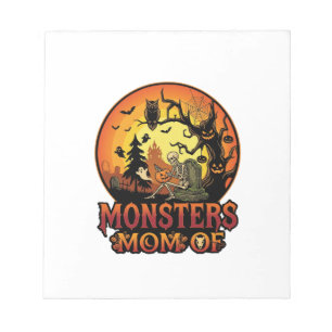 Monsters Mom Halloween Skeleton Pumpkin Owl Spooky Notepad