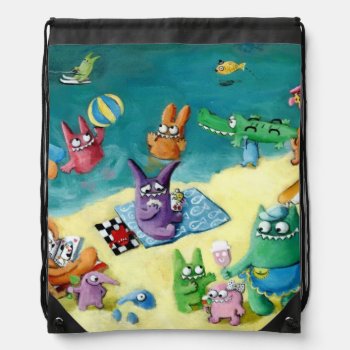 Monsters On The Beach Drawstring Bag by colonelle at Zazzle