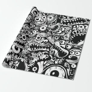 monsters pattern ugly abstract spooky scary creepy wrapping paper