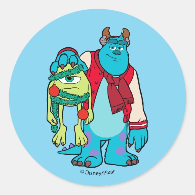 Monsters University | Mike & Sulley Holiday Cheer Classic Round Sticker (Front)