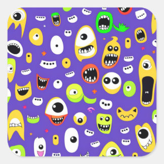 Monsters with large eyes square sticker