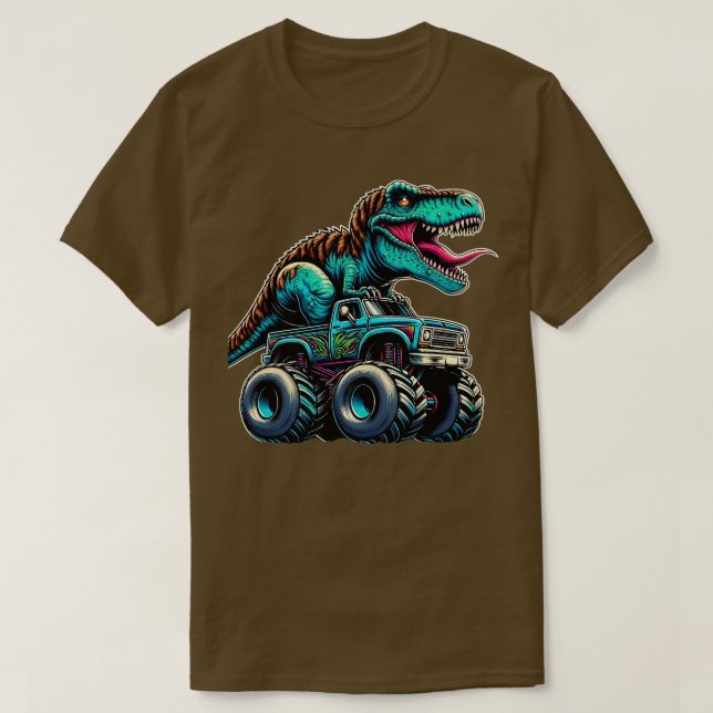 MonsterTruck Funny Design Riding T Rex Lover Anima T-Shirt (Design Front)