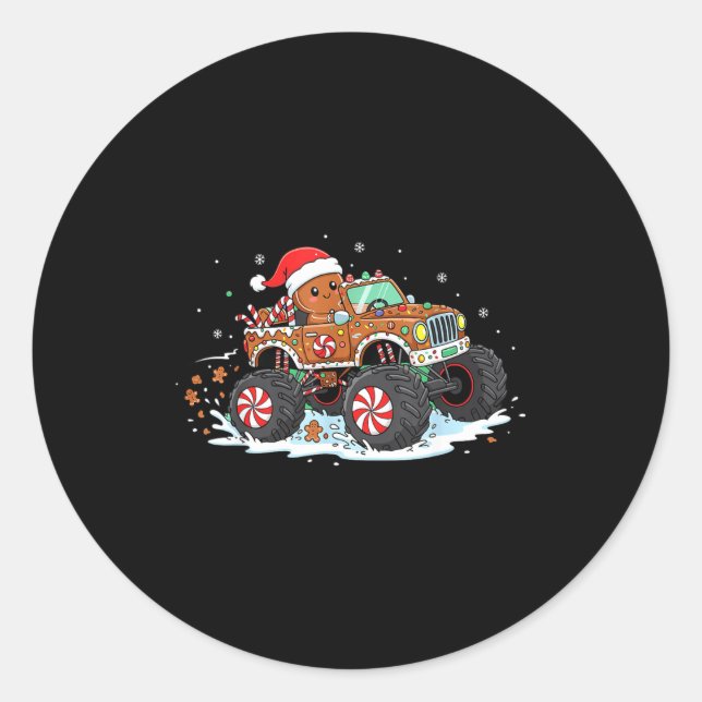 Monstertruck Gingerbread Kids Funny Christmas Baki Classic Round Sticker (Front)