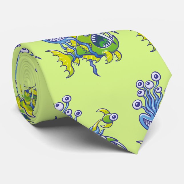 Monstrous octopus catching an ugly deep sea fish neck tie (Rolled)