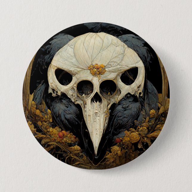 Monstrous Raven Horror Goth Gothic Button (Front)