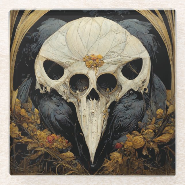 Monstrous Raven Horror Goth Gothic Glass Coaster (Front)