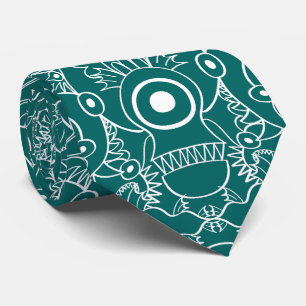 Monstrous sea creatures posing in a pattern neck tie
