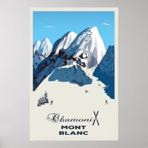 Mont Blanc Chamonix Ski Poster