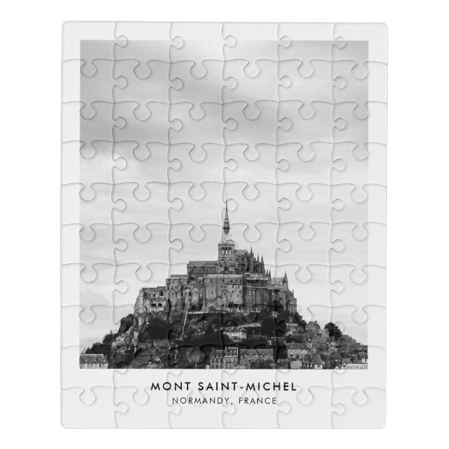 Mont Saint Michel Black and White Travel Photo Jigsaw Puzzle (Puzzle Vertical)