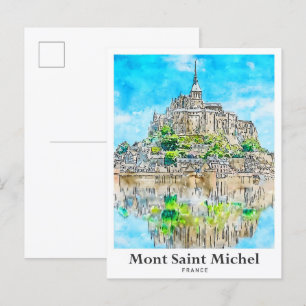 Mont Saint Michel France Travel Watercolor Art Postcard