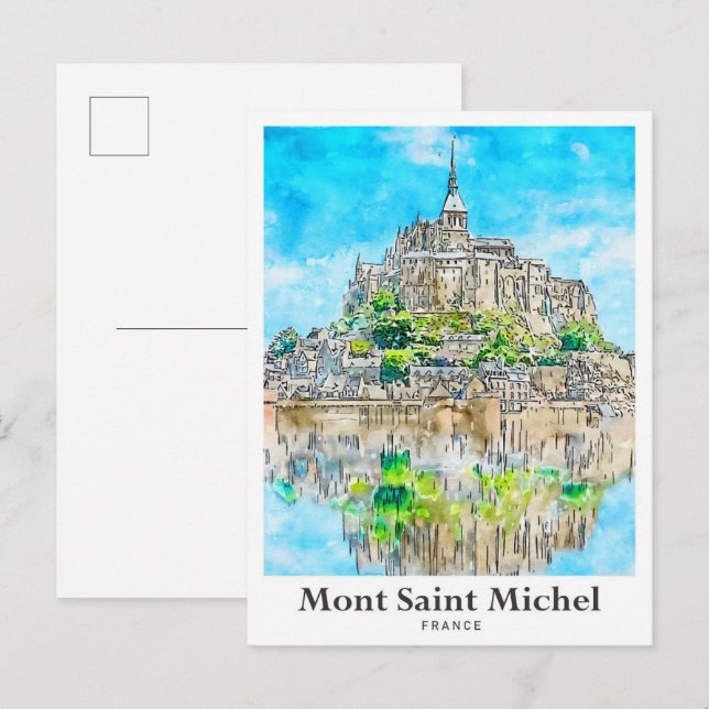 Mont Saint Michel France Travel Watercolor Art Postcard (Front/Back)