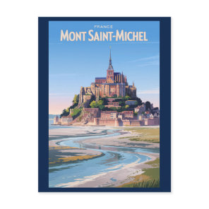 Mont Saint Michel Illustration Travel Art Vintage Postcard
