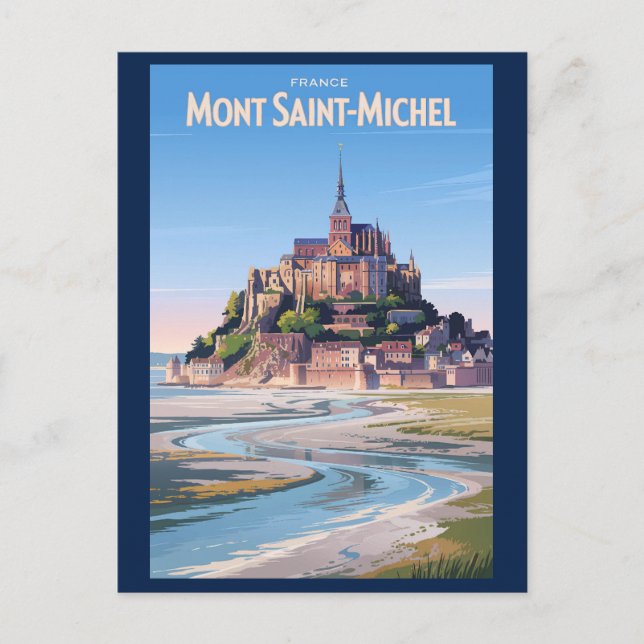 Mont Saint Michel Illustration Travel Art Vintage Postcard (Front)