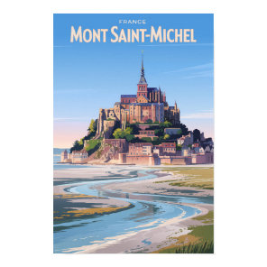 Mont Saint Michel Illustration Travel Art Vintage Poster