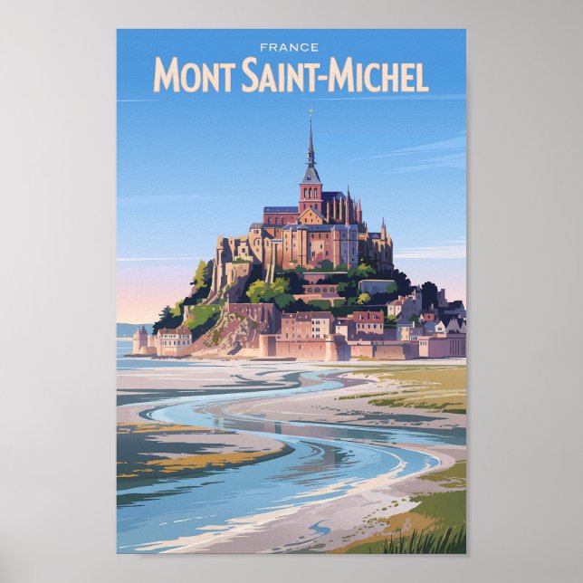 Mont Saint Michel Illustration Travel Art Vintage Poster (Front)