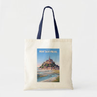 Mont Saint Michel Illustration Travel Art Vintage