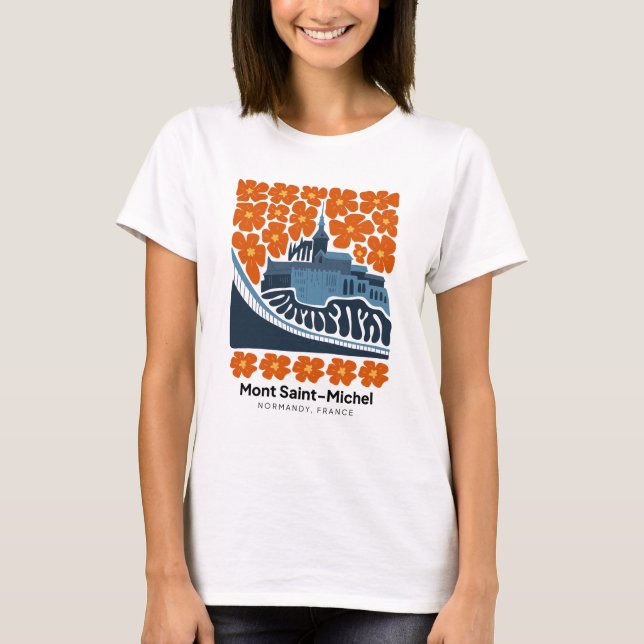 Mont Saint Michel Normandy France travel floral T-Shirt (Front)