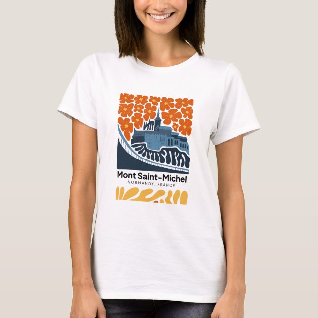 Mont Saint Michel Normandy France travel floral T-Shirt (Front)