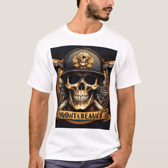 Monta Beach" Ultra-Realistic Biker Skull T-Shirt (Front)