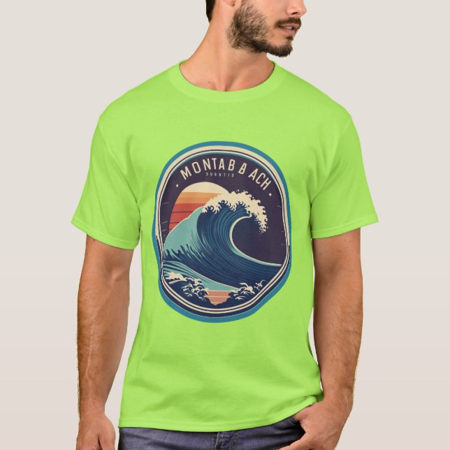 Montabeach Minimalist Ocean Wave Surfing Logo  T-Shirt (Front)