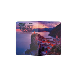 montage ink drawing - sports car the centerpiece. passport holder