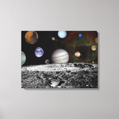 Montage of the planets and Jupiters moons Canvas Print