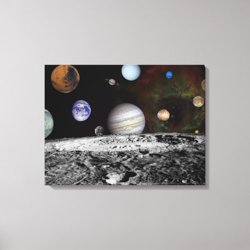 Montage of the planets and Jupiters moons Canvas Print