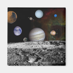 Montage of the planets and Jupiter's moons Magnet