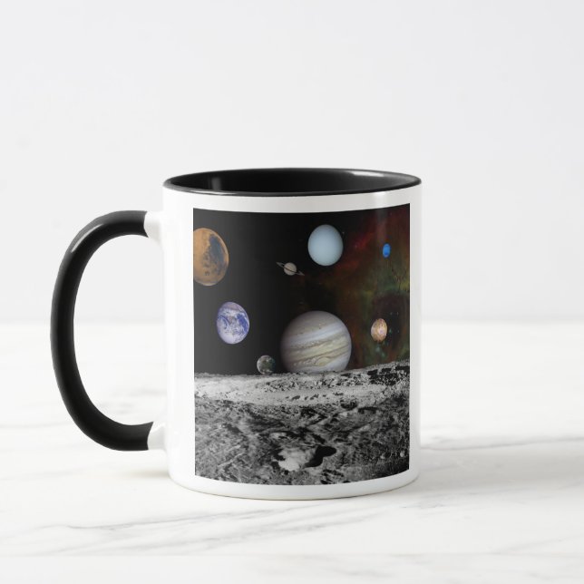Montage of the planets and Jupiter's moons Mug (Left)