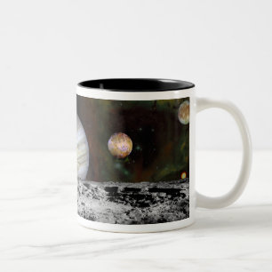 Montage of the planets and Jupiter's moons Two-Tone Coffee Mug