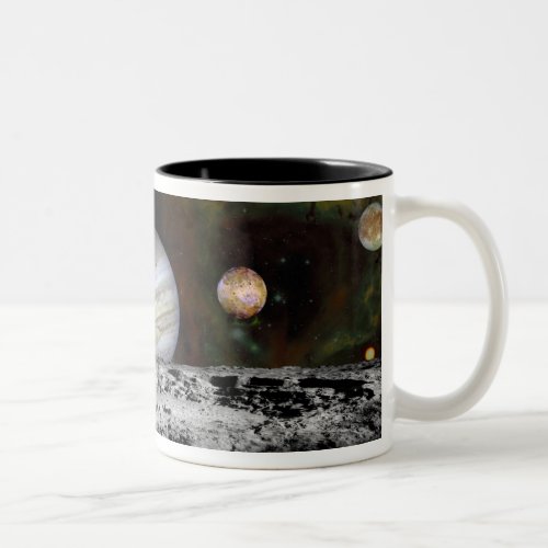 Montage of the planets and Jupiters moons Two_Tone Coffee Mug