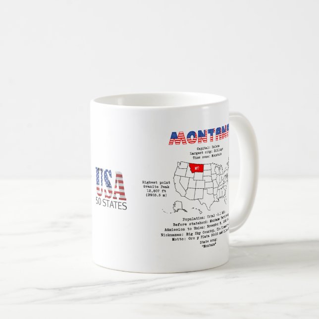 Montana American state on a map and useful info Coffee Mug (Front Right)